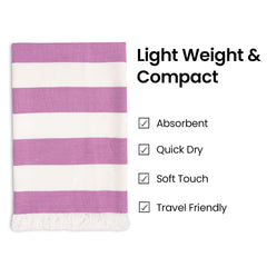 Mush Bamboo Turkish Towel 280 Gsm | 100% Bamboo Ultra Soft, Absorbent & Quick Dry Towel For Bath, Beach, Pool, Travel, Spa & Yoga (Purple Stripes)