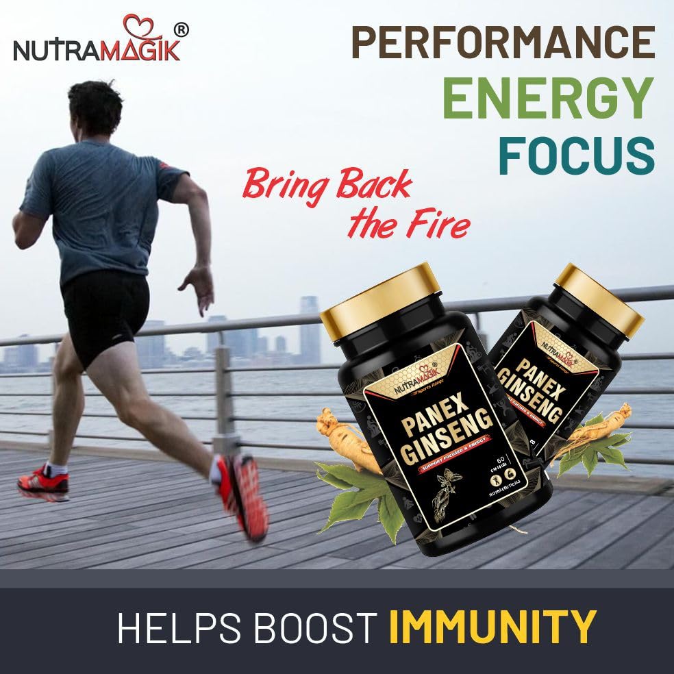 Nutramagik Panax Ginseng, Boosts Immunity Supplement For Men & Women 400mg | 60 Vegetable Capsules 100gm 0.2lbs