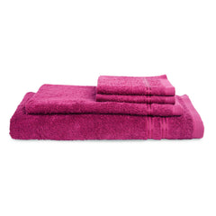 Welspun 100% Cotton Large 1 Bath + 1 Hand & 2 Face Towels 1000 Gsm | Dobby Solid Towel Combo Set (Magenta)