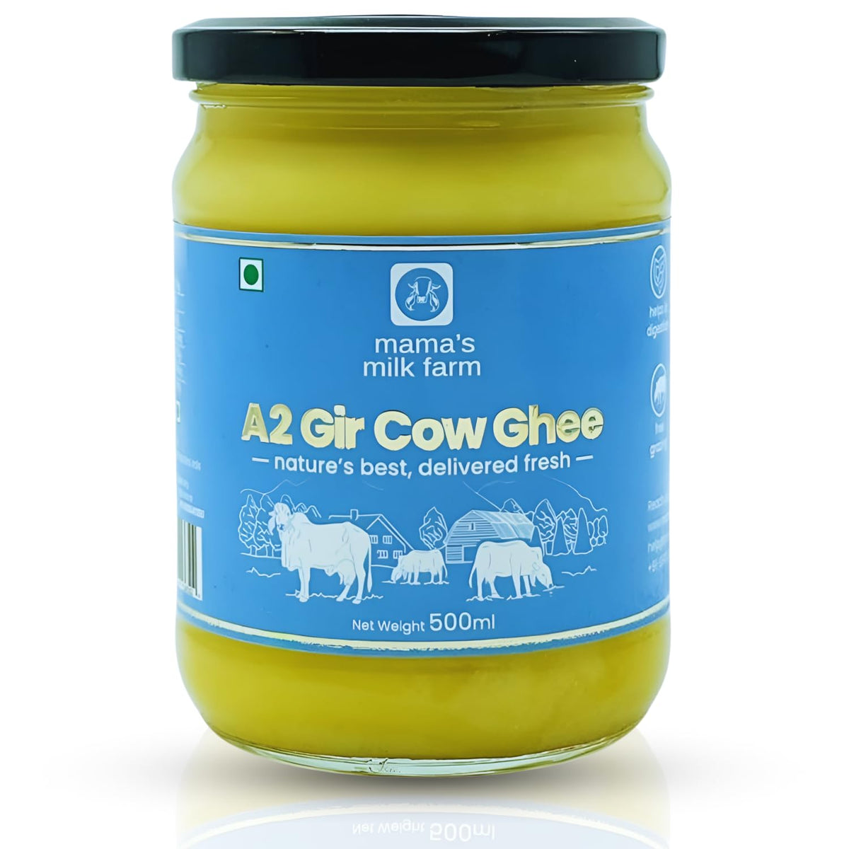 Pure Premium A2 Gir Cow Ghee By Mama'S Milk Farm | High In Protein Fiber Healthy Desi Ghee Good For Halwa & Cookies Frying | (500ml) 16.9 Ounce | Jar Pack