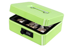 Medium Metal Cash Box With Combination Lock Safe & Money Tray For Security 7.87"X 6.30"X 3.54" Colour - Limegreen