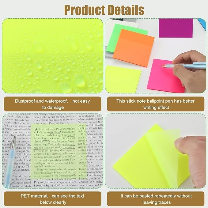Transparent Self-Sticky Note Pads, Clear Notes, For Studying & Writing, Multicolor - 200 Pcs