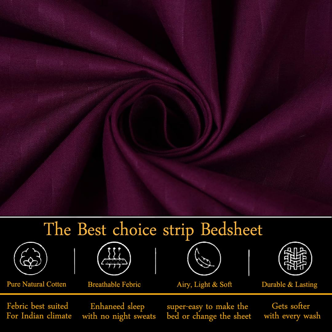 Breathable Single Size Flat Bedsheets With 1 Pillow Covers | 60 X 90 Inches, Wine | Wrinkle Resistant & Soft Skin Safe | 144 Thread Count