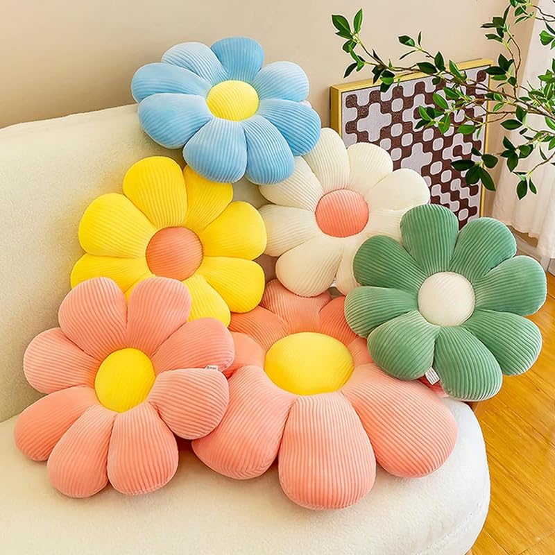 Sunflower Shaped Throw Pillows, Cute Stuffed Decorative Pillows, Pink & Yellow - 35cm | Floor Cushion For Girls Bed Room, Couch Sofa, Chair, Aesthetic Décor | Washable, Versatile Use