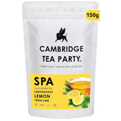 Cambridge Tea Party Spa Tulsi Green Tea - 150gm, 5.2 Ounce | Lemongrass Lemon Fresh Lime Green Tea - Fresh Flush Whole Leaf Loose Tea | Caffeine Free, No Sugar