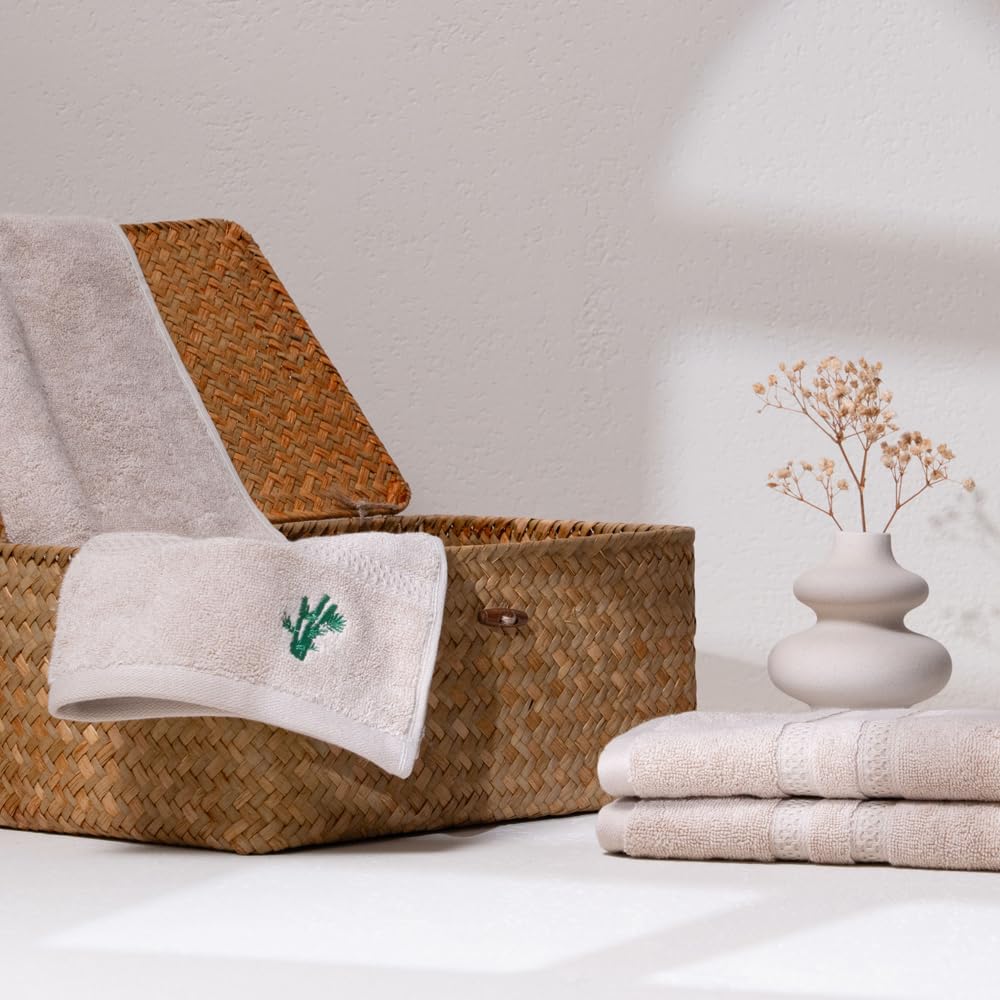 Feather & Spun Bamboo Lavender Fragrance Cotton Hand Towel 400 Gsm | Anti Microbial Fade Resistant Double Needle Stitch Hand Towel (Almond Cream) - Pack Of 2