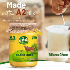 Natural A2 Gir Cow Ghee By Ved-A2 | Traditional Bilona Method Healthy Desi Ghee Good For Heart Health | (750ml) 25.3 Ounce | Jar Pack