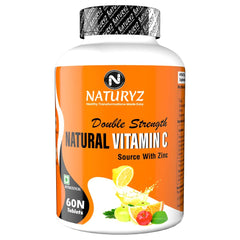 Naturyz Double Strength Natural Vitamin C & Zinc Supplement 1250 Mg With Amla, Acerola Cherry, Citrus Bioflavonoids For Immunity Support & Skincare | 60 Tablets , 100gm 0.2lbs