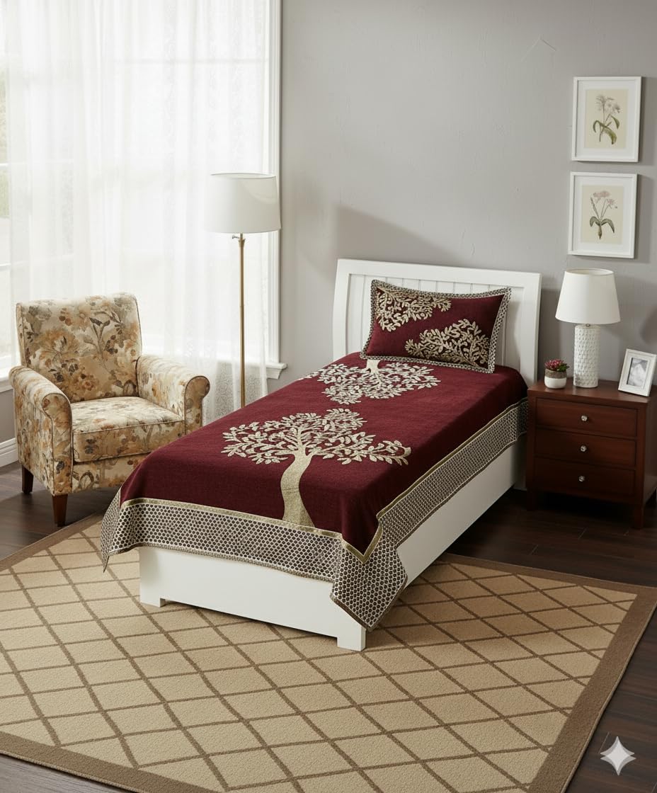 Velvet Bedsheet For Single Bed With 1 Pillow Cover - 60 X 90 Inches, Wine & White | Bedsheet Provides A Soft & Comfortable Feel To Your Skin