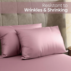 300 TC Premium Double Bedsheet Elastic Fitted For Queen Size | 60 X 78 X 10 Inches, Muted Rose With 2 Pillow Covers | Skin Friendly Fabric For Everyday Comfort
