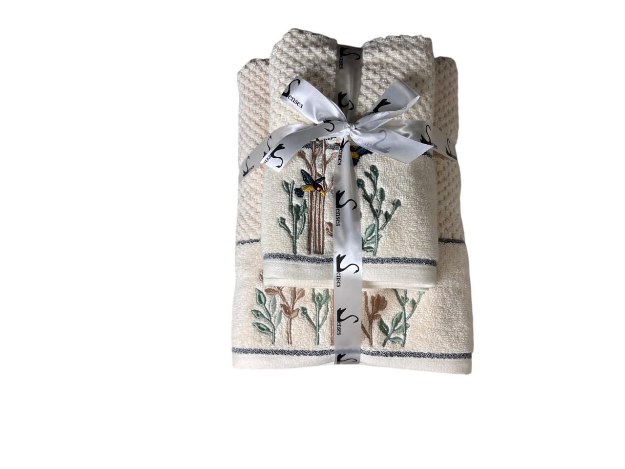 Senses By Riba All Cotton 550 Gsm Embroidered Towel Bath Set - Pack Of 4 (Style 13)