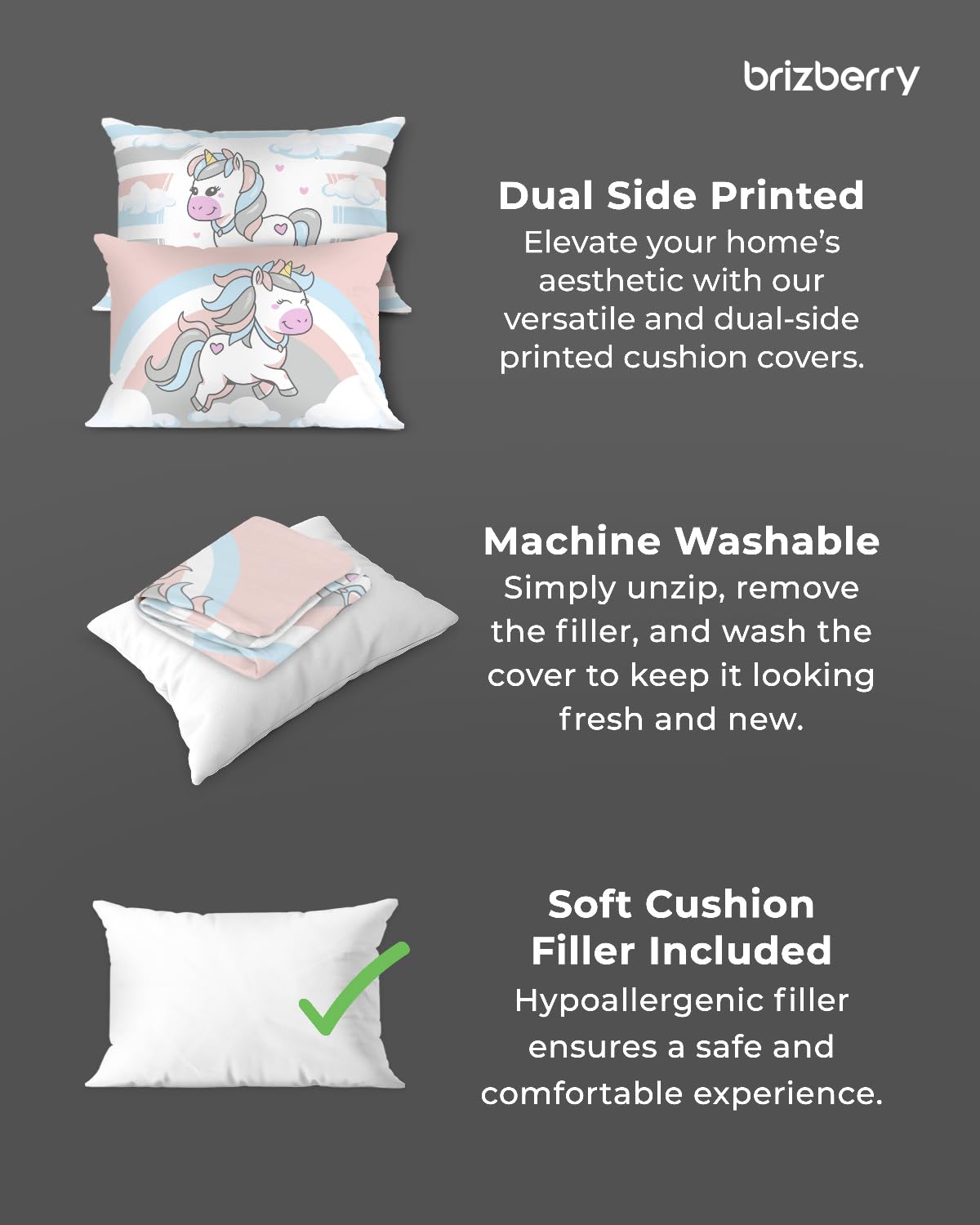 Kids Pillow Cushion With Super Soft Fabric, Animal & Cartoon Prints - 12x18 Inches | Dual Sided Design, Durable & Easy Care | Large & Versatile, Multi-Purpose, Made In India - Design 19