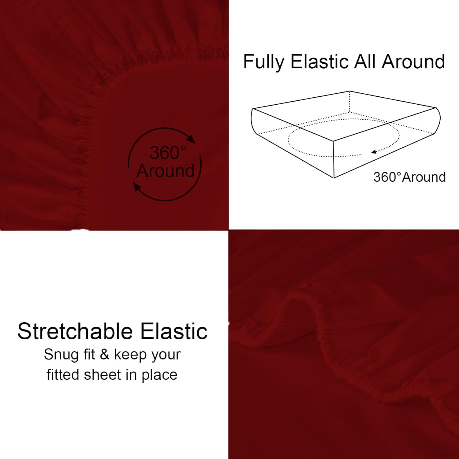 Striped King Size Fitted Bedsheet With 2 Pillow Cover - 72 X 78 + 12 Inches, Burgundy | Comfortable, Wrinkle Resistant, Fade Resistant & Environmentally Friendly