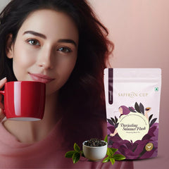 Saffron Cup Darjeeling Summer Flush Energetic Black Tea - 75gm, 2.6 Ounce | 100% Natural, Rich In Antioxidants - Perfect For Connoisseurs & Heart Health | Low Caffeine, Airtight Zip Lock Pouch