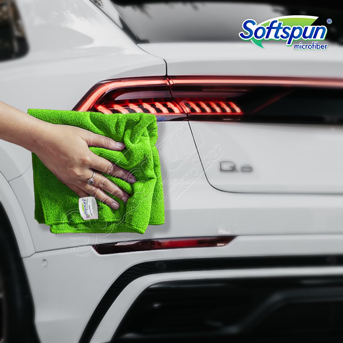 Softspun Microfiber Cloth 350 Gsm | Thick Lint & Streak-Free Multipurpose Cloths Microfibre Towels - 2 Pcs (Green)