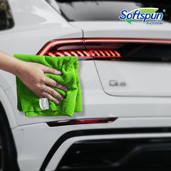 Softspun Microfiber Cleaning Cloths Towel Set 340 Gsm | Wash Cloth Automotive Microfibre Towels For Car, Bike Cleaning Polishing Washing & Detailing Pack Of 5 (Green)
