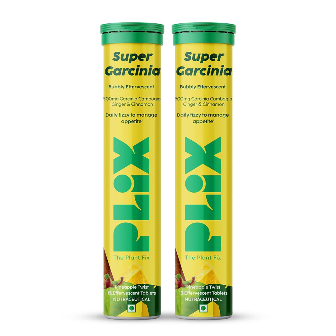 Plix The Plant Fix Garcinia Cambogia Tablet For Weight Loss, Ayurvedic Herbs, Ginger, Cinnamon, Improve Energy, Boost Metabolism, For Men & Women | 15 Effervescent Tablets 50gm 0.1lbs Each Pack Of 2