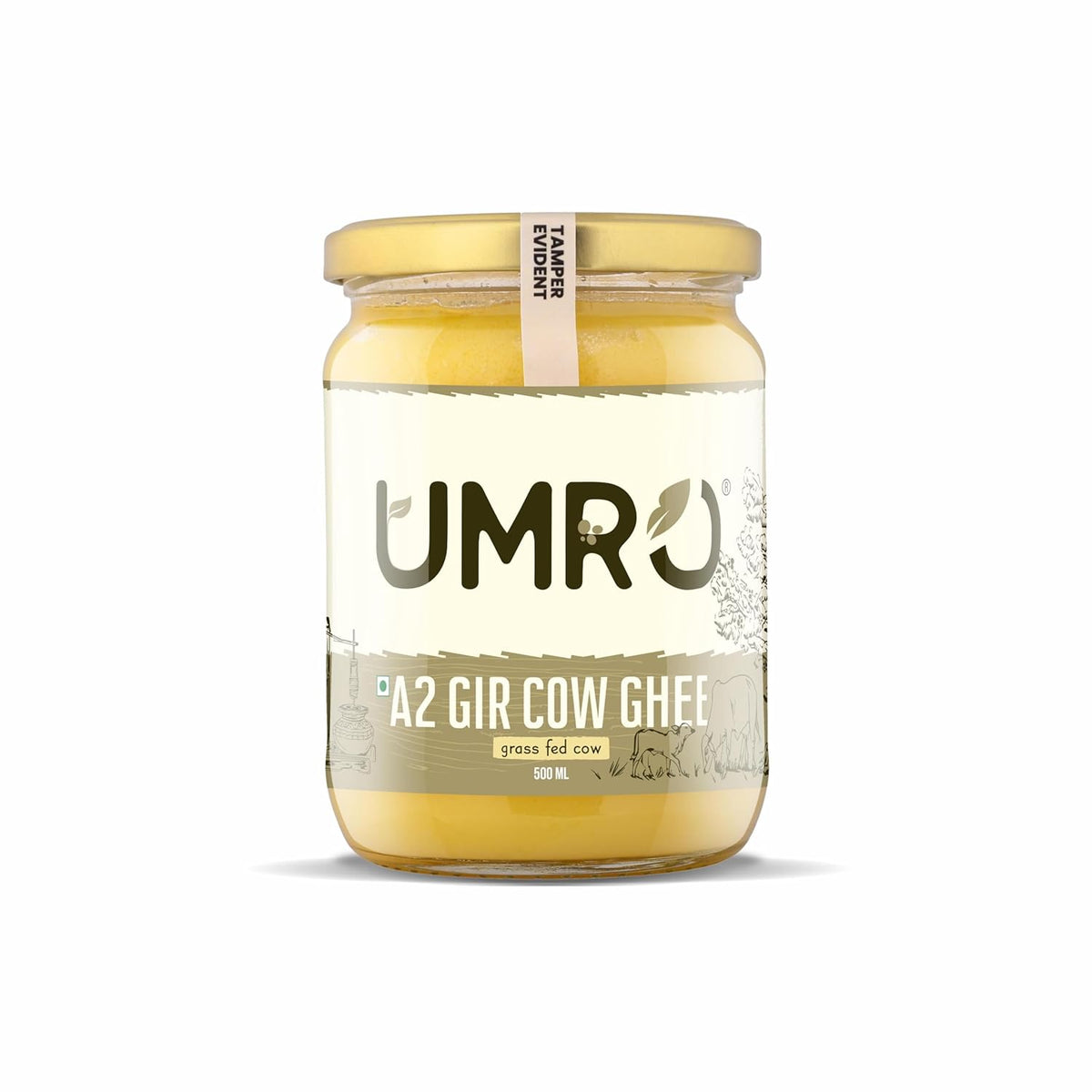 Natural Premium A2 Gir Cow Ghee By Umro | Good Source Of Energy Healthy & Nutrients Desi Ghee Perfect For Modak & Barfi | (500ml) 16.9 Ounce | Jar Pack