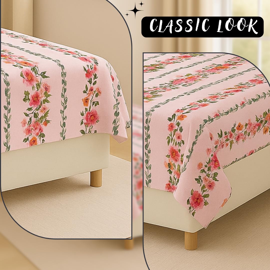100% Cotton Bedsheet For Single Bed With One King Size Pillow Covers Soft - 60 X 90 Inches, Pink | Good For All-Season Everyday Use