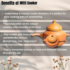 Mitti Cooker With Lid For Cooking Terracotta Handmade Unglazed Clay - Eco Friendly Cooker For Biryani Cooking With Lid, 2.5 +3.5 Liters Pack Of 2 | Red-Ochre (Gerua)