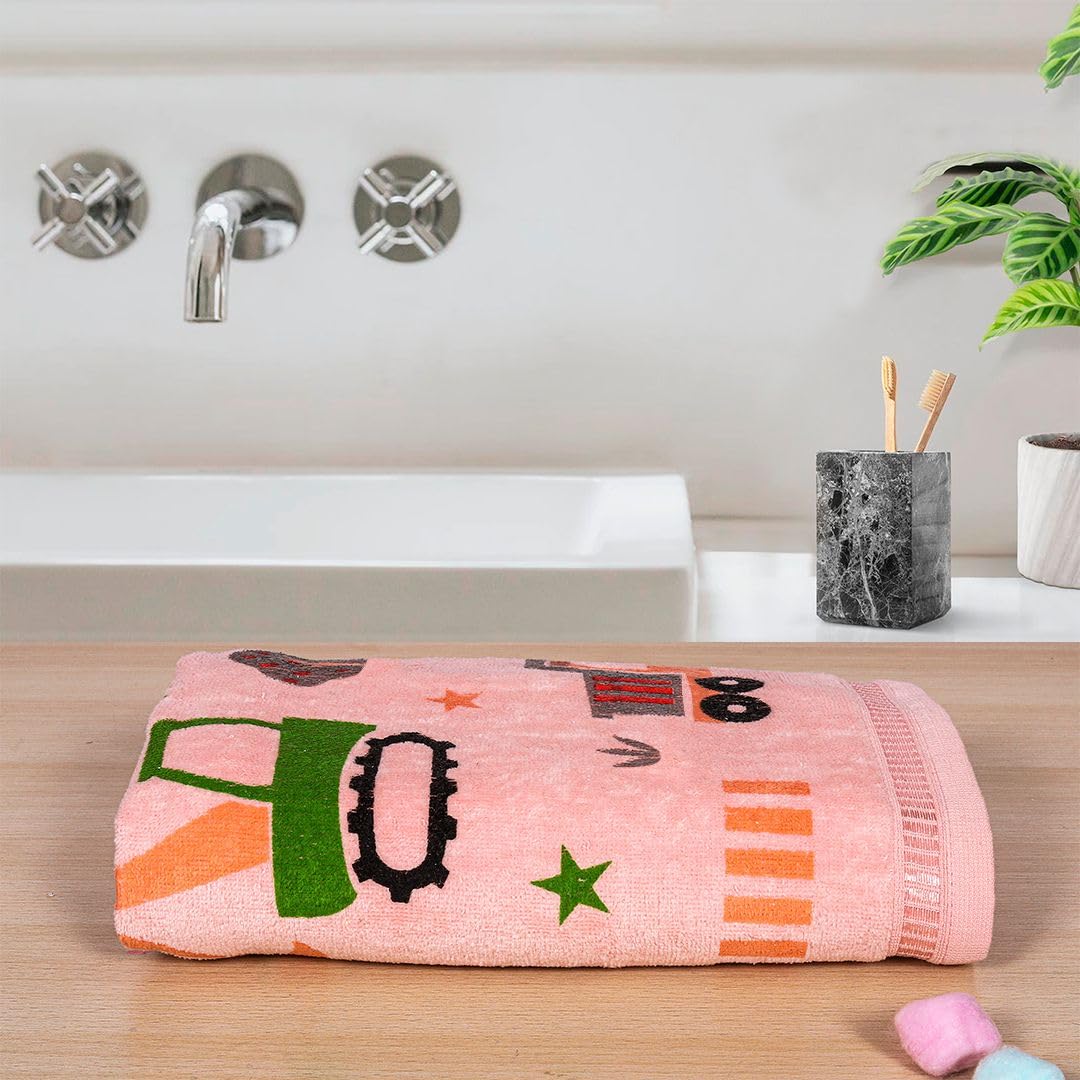 Rangoli 100% Cotton Kids Bath Towel 400 Gsm | Super Soft & Highly Absorbent, Anti-Bacterial & Anti-Odour, Multipurpose Towels (Peach)