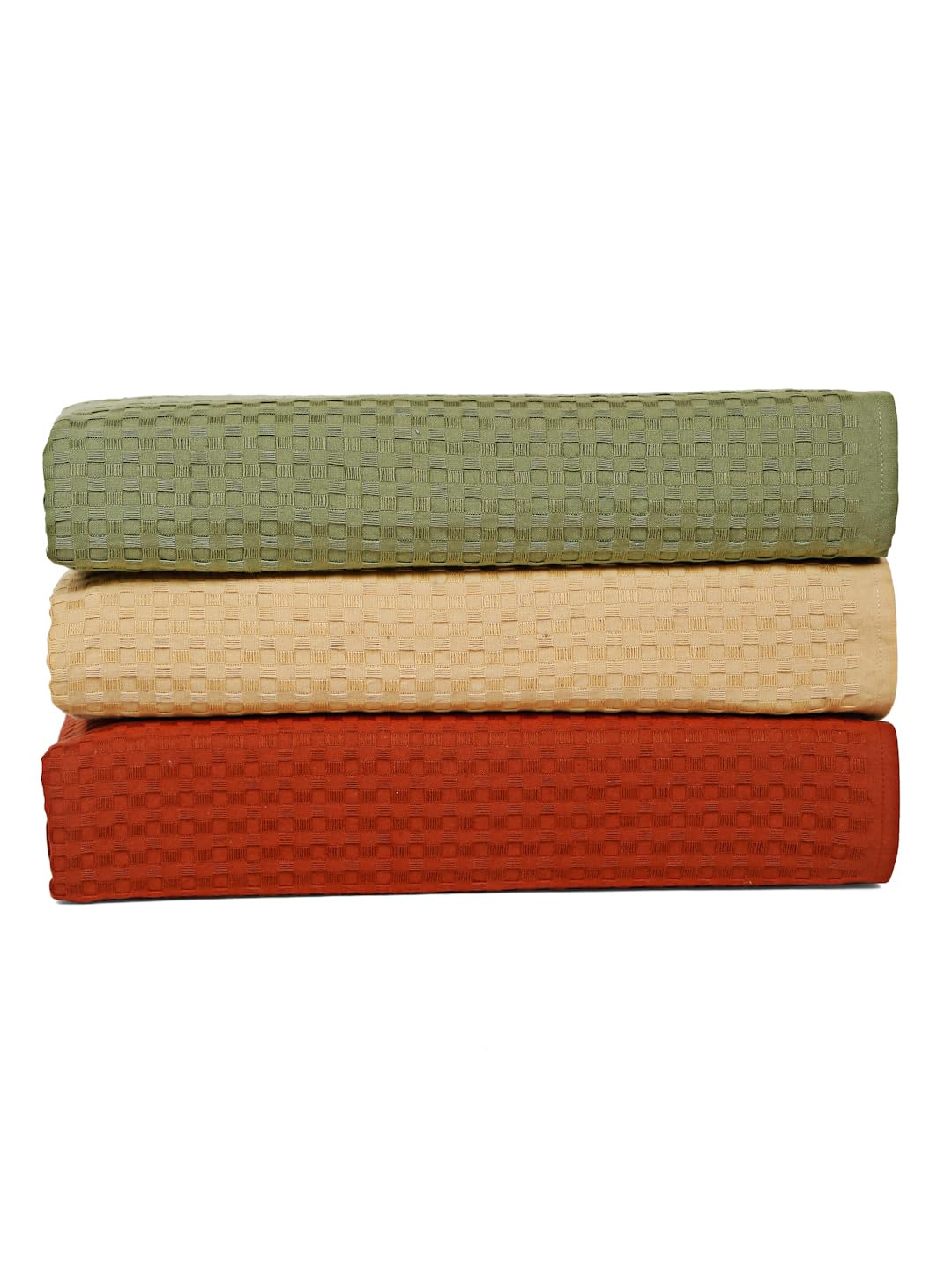 Eco Sense Basket Weave 100% Cotton Luxuriosly Bath Towels 1050 Gsm | Soft, Super Absorbent, Large Size Quick Dry Bath Towel - Sandal, Cinnamon, Leafy (Pack Of 3)