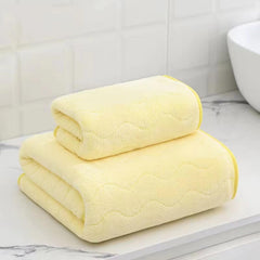 HomeCloud Microfiber Soft & Fuffy Bath & Face Towel 400 Gsm With Hanging Loop | 3x Softer Than Cotton Towels | Highly Absorbent Set Of 2 (Waves Yellow)