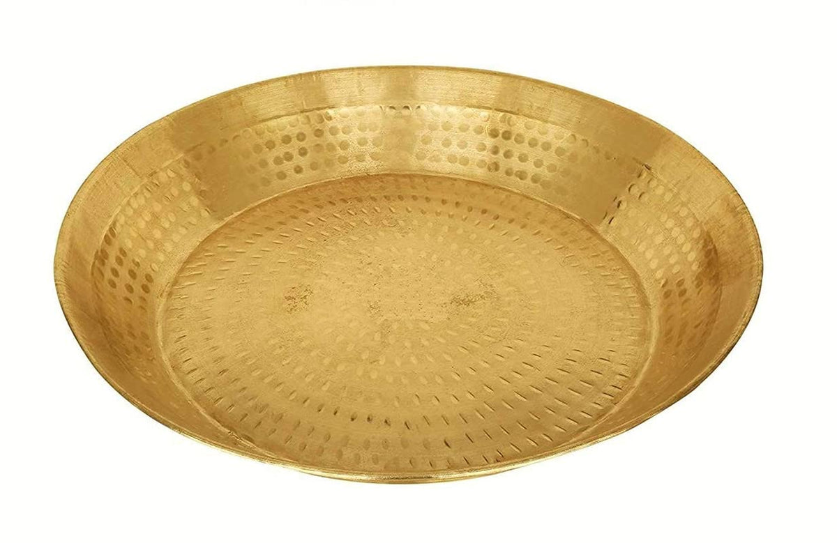 Kitchen King Brass Platter 13 Inch Handmade Pure Brass Parat - Platter | Hammered Design - Pital Ka Big Parat