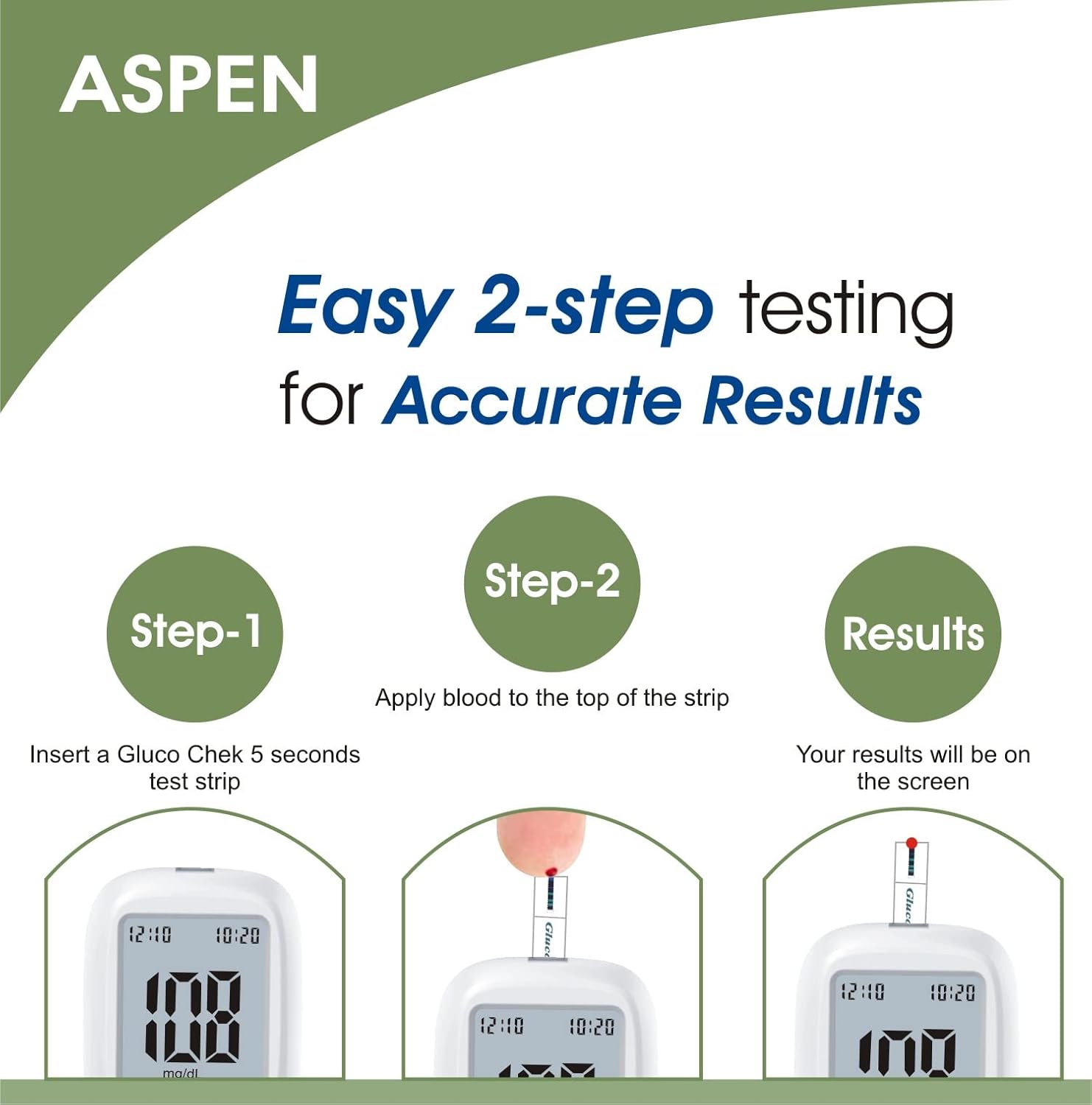 Aspen Gluco Chek 5 Sec Blood Glucose Glucometer Test Strips - 25 Strips (Only Strips, No Glucometer)