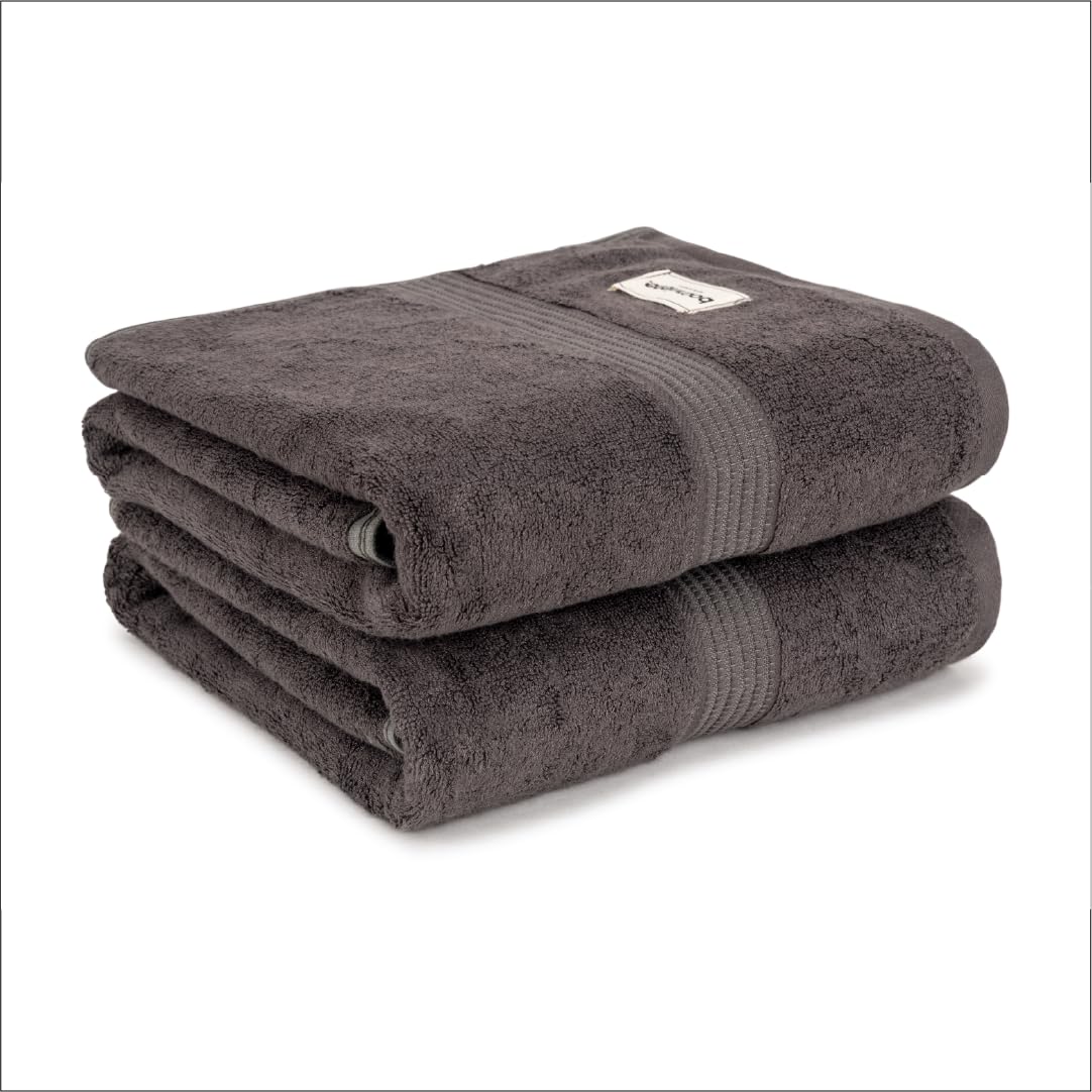 Bathriene 100% Bamboo Large Size Bath Towel 1200 Gsm | Luxury Bath Towel Highly Absorbent, Ultra Soft & Anti Microbial (Midnight Grey) - Pack Of 2