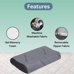 Orthopedic Gel Memory Foam Contour Pillow, Grey, Size - 24 X 16 X 4 Inches | Cervical Pillow For Neck & Shoulder Pain Relief | Neck Support, Pillow For Side & Back Sleepers - Set Of 1