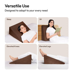 Wedge Plus Cushion For Sleeping, Memory Foam Pillow, Coffee Brown | Acid Reflux Relief, High Resilience Foam | Orthopedic Wedge Cushion For Leg Elevator, Pregnancy, Breathable - Pack Of 1