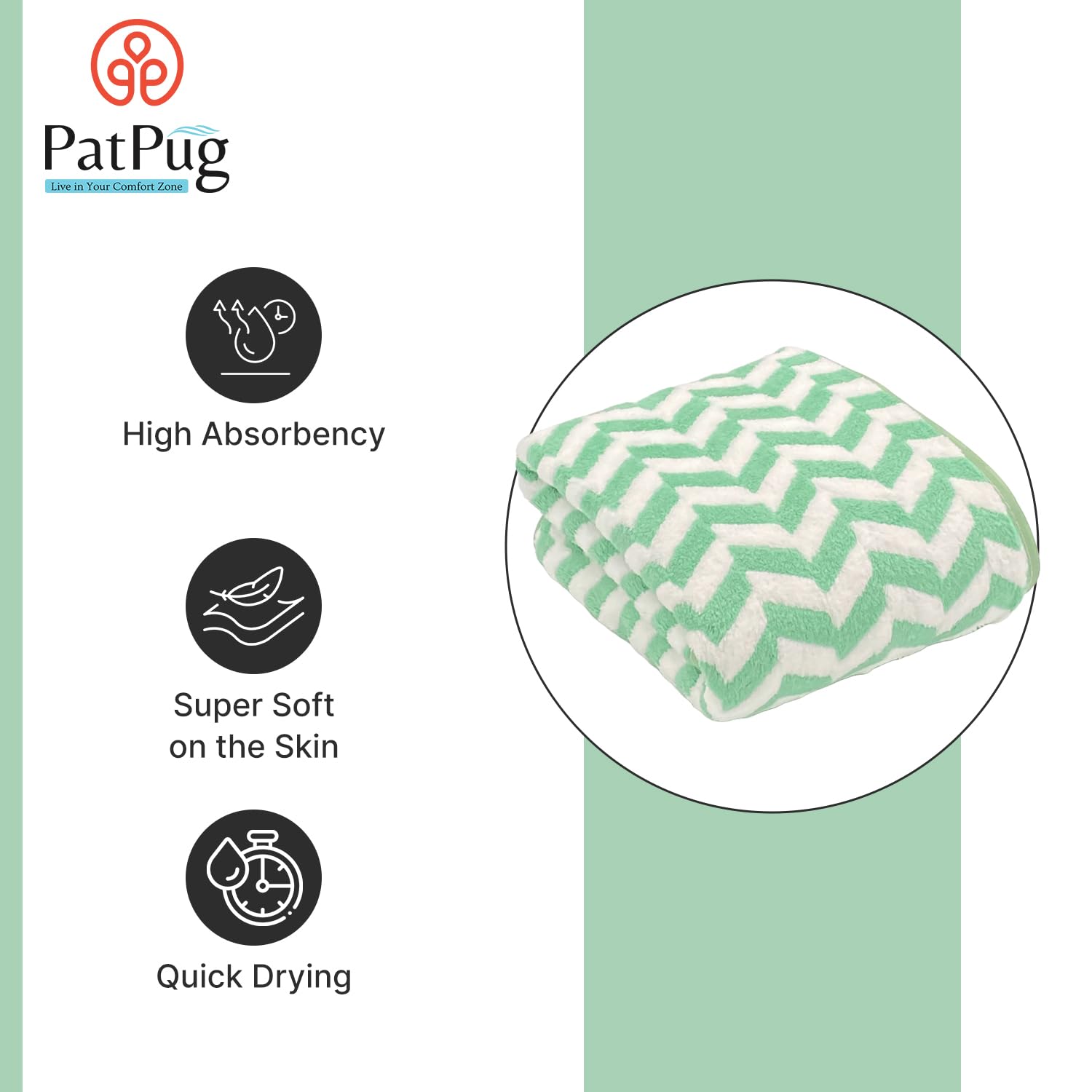 Patpug Coral Microfiber Ultrasoft Comfortable Highly Absorbent Quick Drying Large Bath Towel 350 Gsm (Green)