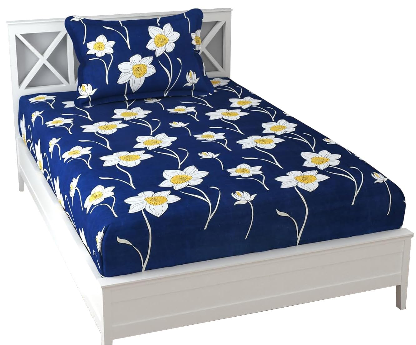 Microfiber Single Bedsheet Set With 1 Pillow Covers (60 X 90 Inches) Blue & White | Durable & Long-Lasting | 144 Thread Count | Wrinkle Free