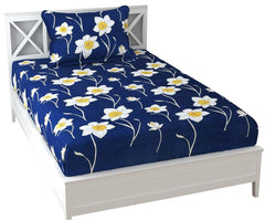 Microfiber Single Bedsheet Set With 1 Pillow Covers (60 X 90 Inches) Blue & White | Durable & Long-Lasting | 144 Thread Count | Wrinkle Free