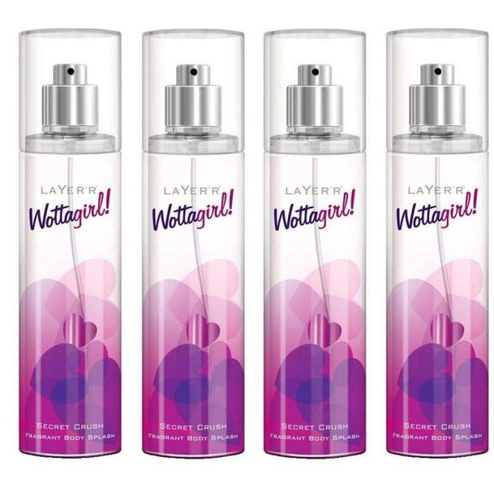 Layer'r Wottagirl Combo Of 4 Secret Crush Fragrant Body Splash 135ml 4.56 Fl.oz. Each | Ideal For Women