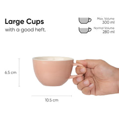 Large Ceramic Coffee Cup Set Of 2 - Pink, 300ml Each | Cappuccino Cup With Glossy Finish - Large Ceramic Coffee Cup | Premium Stoneware Coffee Cup - Microwave Safe