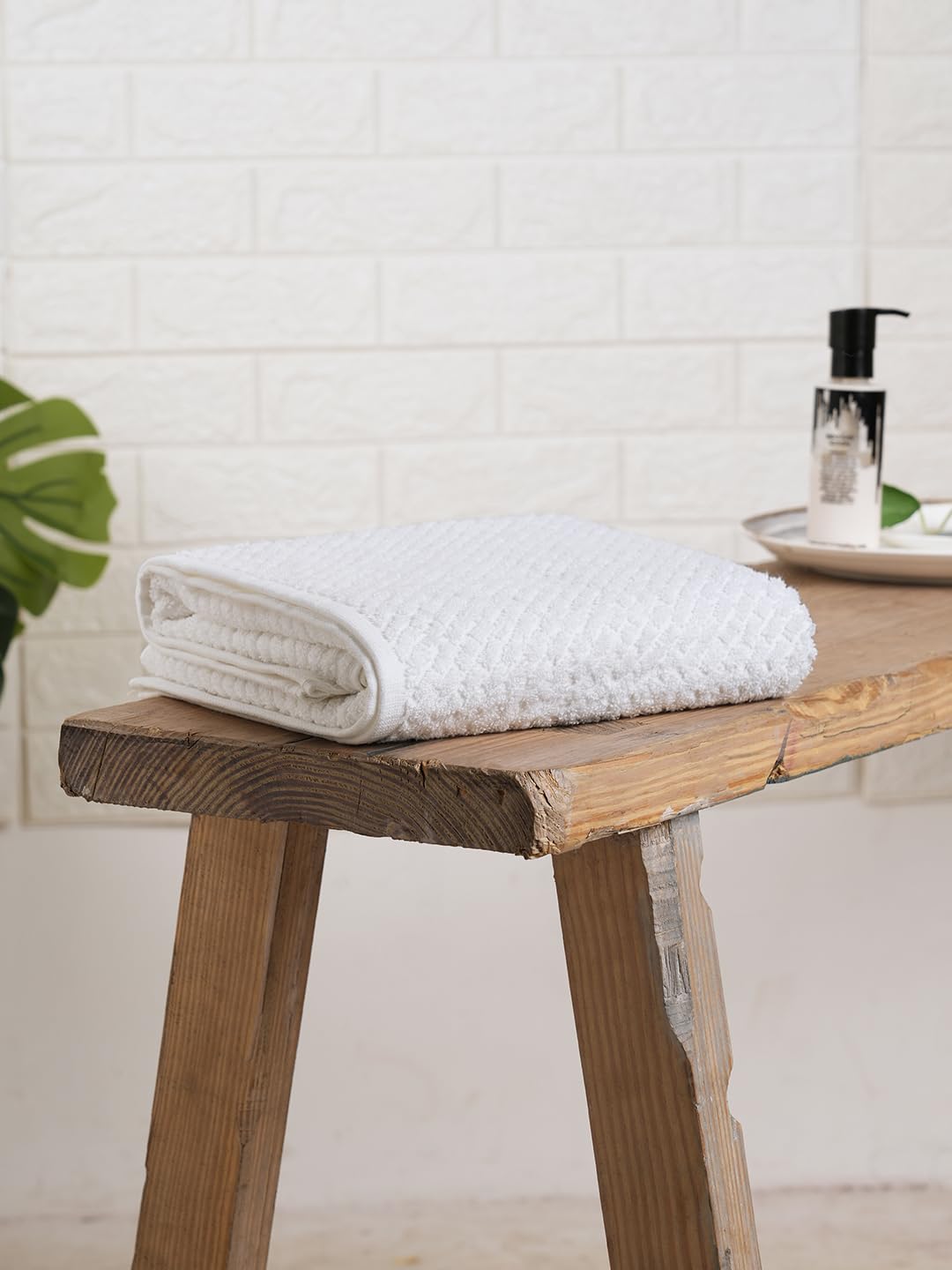 Spaces 100% Cotton Large Bath Towel 400 Gsm | For Men & Women Super Absorbent, Quick Dry, Ultra Soft Dobby Solid Design Towels Large Size (White)