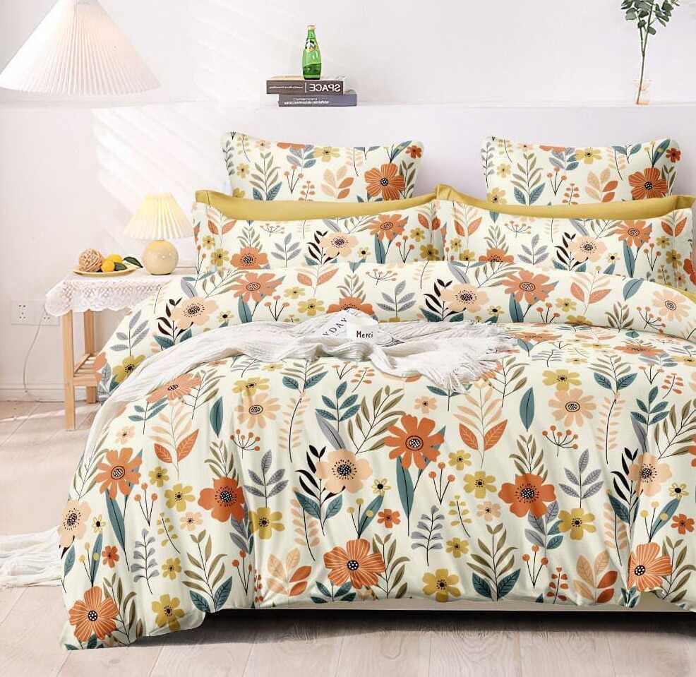 Double Bedsheet For King Size With 2 Matching Pillow Covers - 108 X 108 Inches, Cream | Glace Cotton Printed Bedsheet Lightweight, Soft & Smooth - Ideal For Home, Guest House