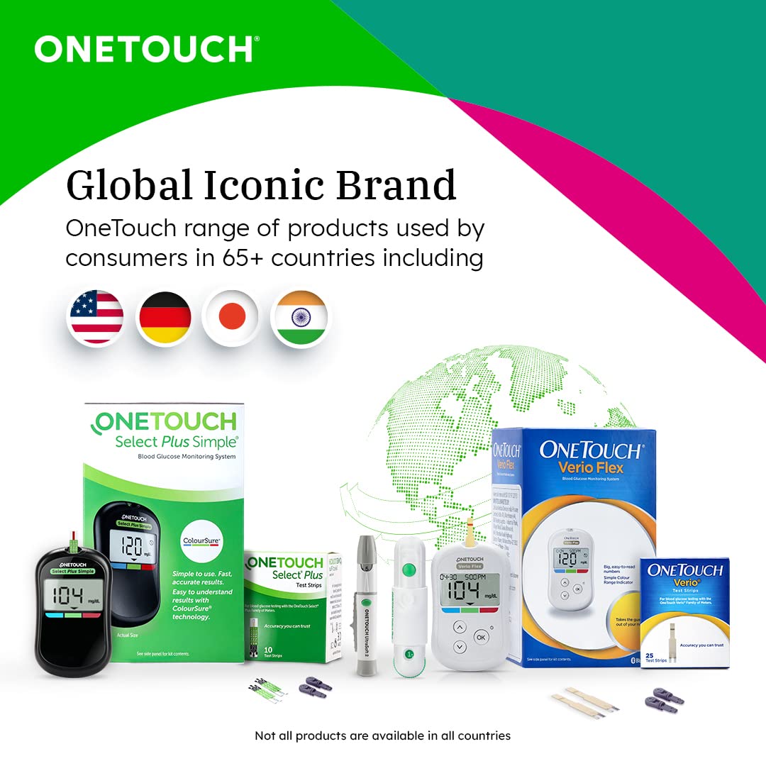 OneTouch Verio Test Strips - Pack Of 25 Strips | Blood Sugar Test Machine Testing Strips - Global Iconic Brand | Use With OneTouch Verio Flex Glucometer