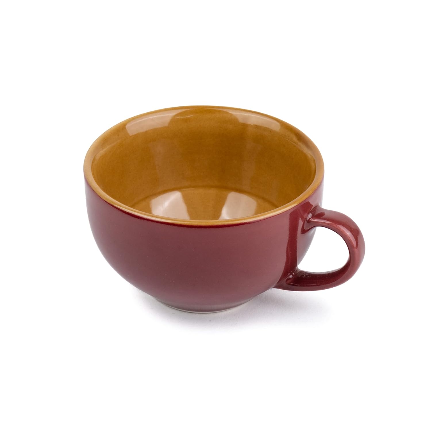 Large Ceramic Coffee Cup Set Of 2 - Burgundy, 350ml Each | Cappuccino Cup With Glossy Finish - Large Ceramic Coffee Cup | Premium Stoneware Coffee Cup | Microwave Safe - XL Cuppa