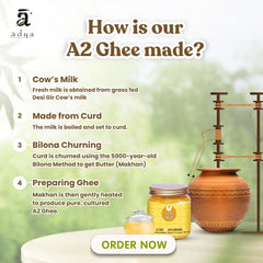 Premium A2 Gir Cow Ghee By Adya Organics | Good Source Of Healthy Desi Cow Ghee Perfect For Glowing Skin | (500ml) 16.9 Ounce | Jar Pack