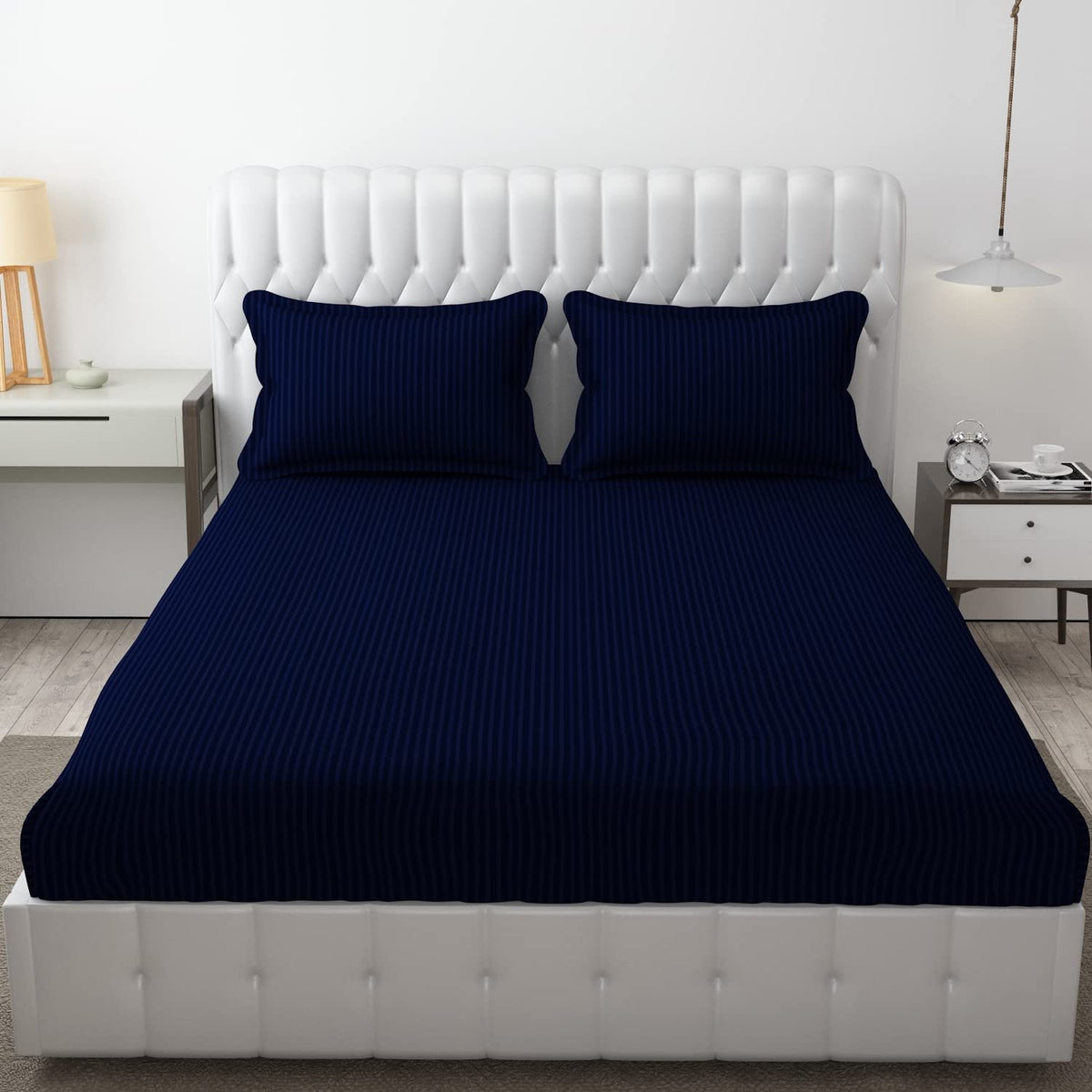 Wrinkle Resistant King Size Bedsheet With 2 Pillow Cover - 108 X 108 Inches, Navy Blue | Smooth, Breathable, Comfortable Double Bedsheet