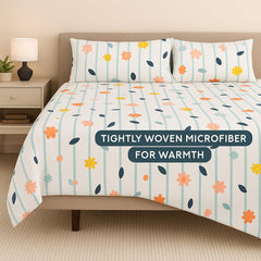 Microfiber Bedsheet For King Bed Include Pillow Covers - 108x108 Inches, White | Flowers Design Cooling & Breathable Ultra-Comfortable Bedding Set