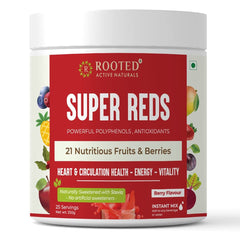 Rooted Actives Super Reds , 21 Nutritious Fruits, Berries & Stevia , No Added Sugar | Rich In Antioxidants, Flavonoids & Polyphenols , Heart, Circulation Health, Energy & Vitality | 250gm 0.5lbs