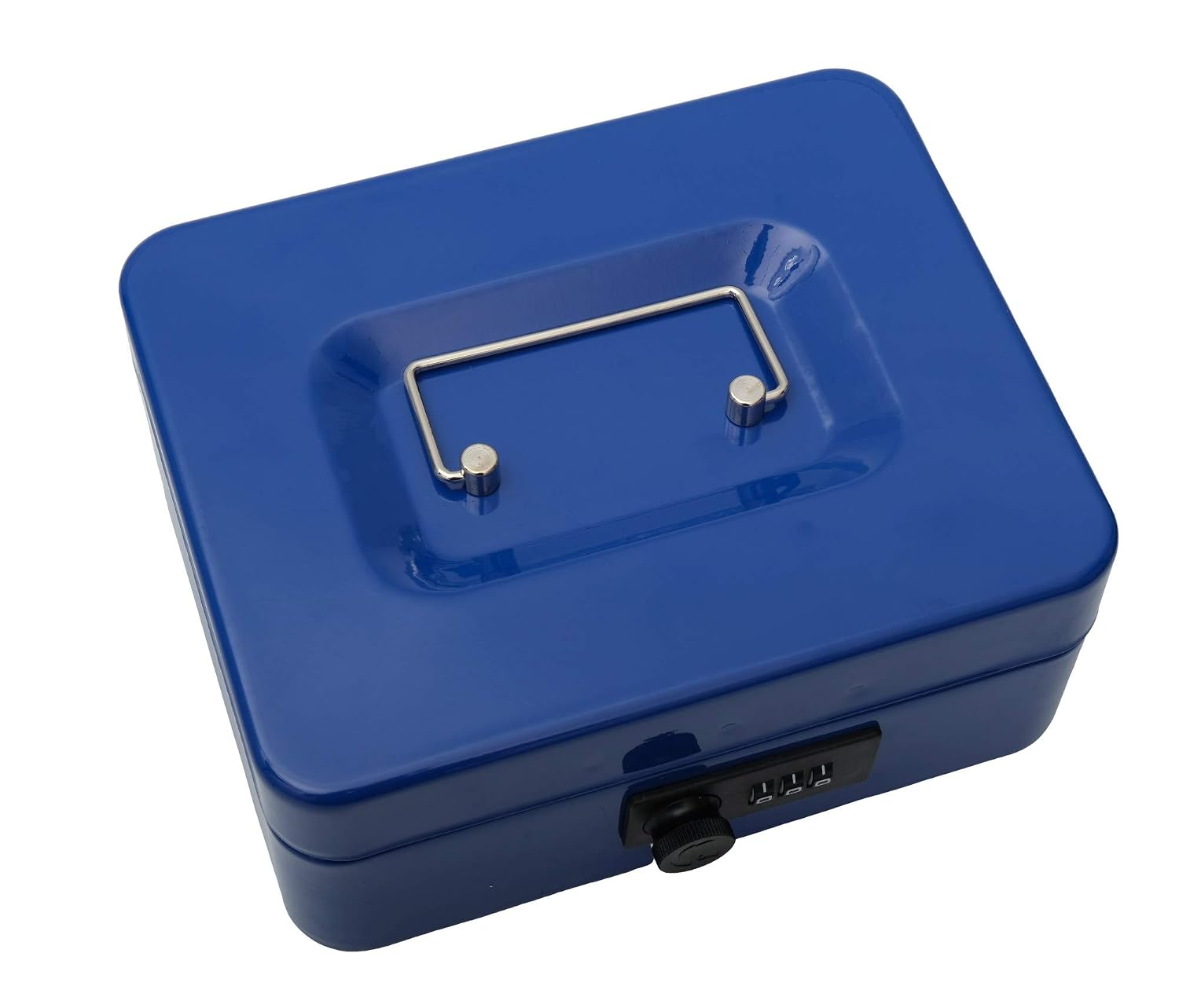 Metal Cash Box With Number Combination Lock, Size - Small, Colour - Blue, Material - Iron, Special Feature - Removable Tray