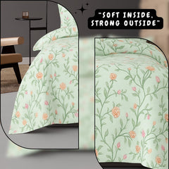 Microfiber Double Bedsheet King Size With 2 Large Size Pillow Covers | Size 108x108+9 Inches, Mint Green & Pink | Perfect For Daily Use, All-Season Use Or Gifting Bedsheet