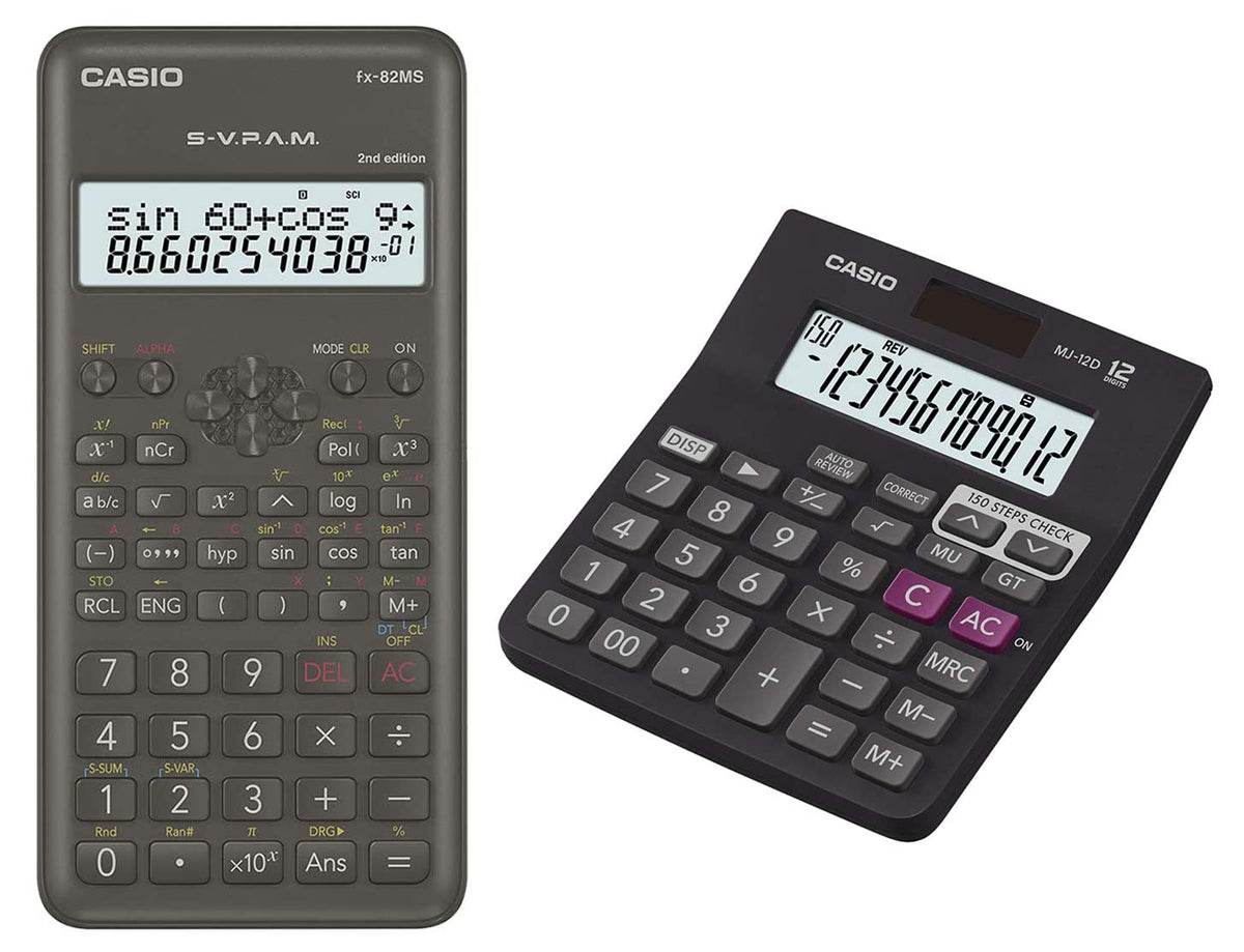 Casio FX-82MS 2nd Gen Scientific Calculator & Casio Desktop Calculator | 3 Years Warranty - Trigonometrical, Logarithmic, Permutation, Combination