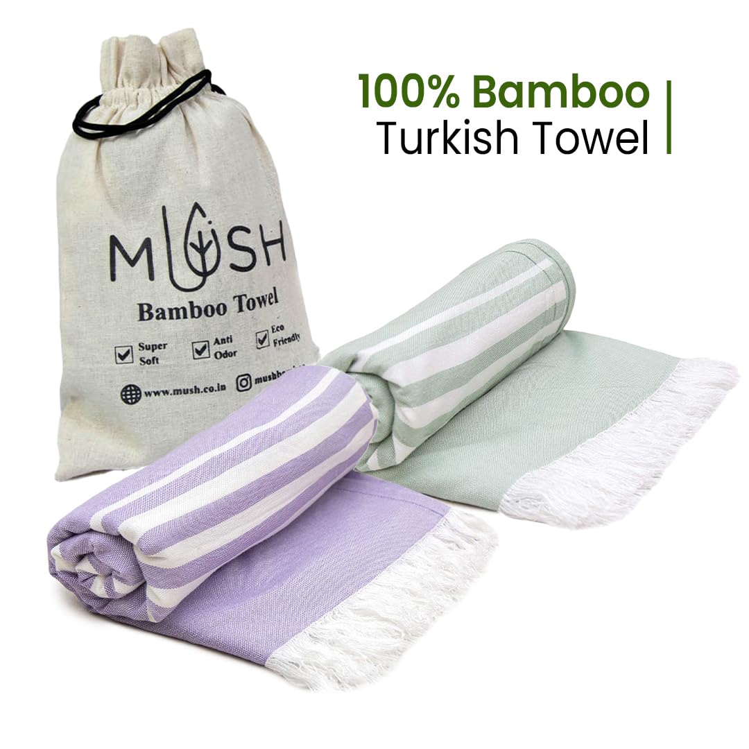 Mush 100% Bamboo Large Bath Towel 280 Gsm | Ultra Soft, Absorbent, Light Weight, & Quick Dry Towel For Bath, Travel, Gym, Beach, Pool & Yoga | 250 Tc (Multicolor) - Pack Of 2