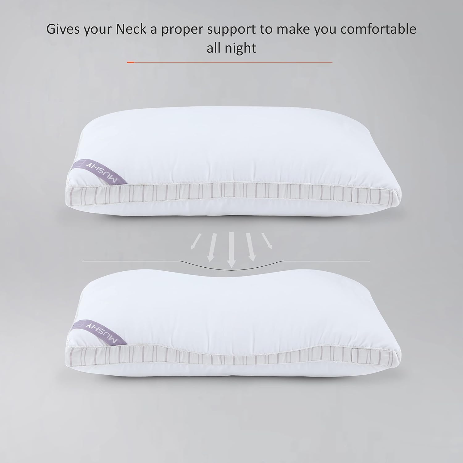 Microfiber Mushy Pillow For Sleeping & Neck Pain Relief, White - 45 X 68 Cm | Suitable For Back Side Sleeper & Stomach Sleeper | Comfortable & Breathable, Hypoallergenic - Set Of 1